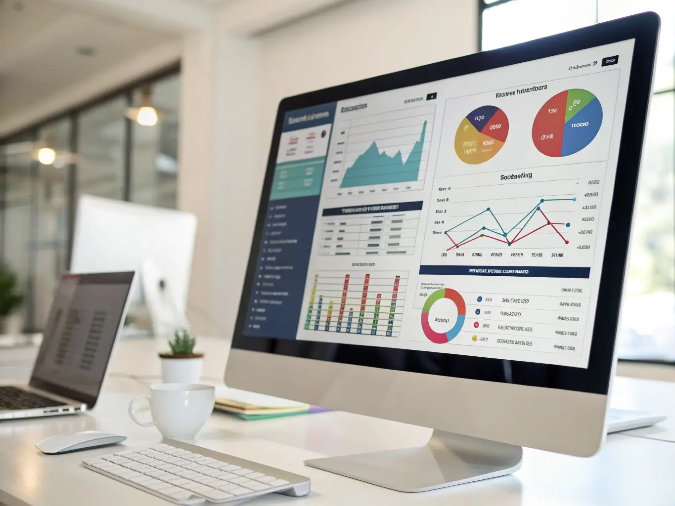 A screenshot of a dynamic Power BI dashboard displaying sales and performance metrics, illustrating Bessa Consultores' Power BI Implementation service.